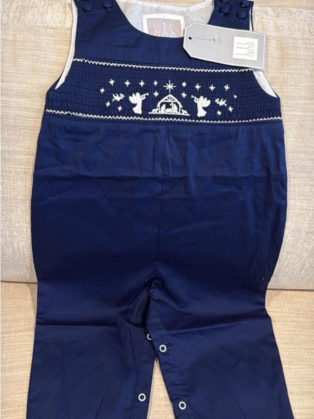 Lil Cactus Navy Smocked Nativity One-Piece for Boys 18/24 Months
